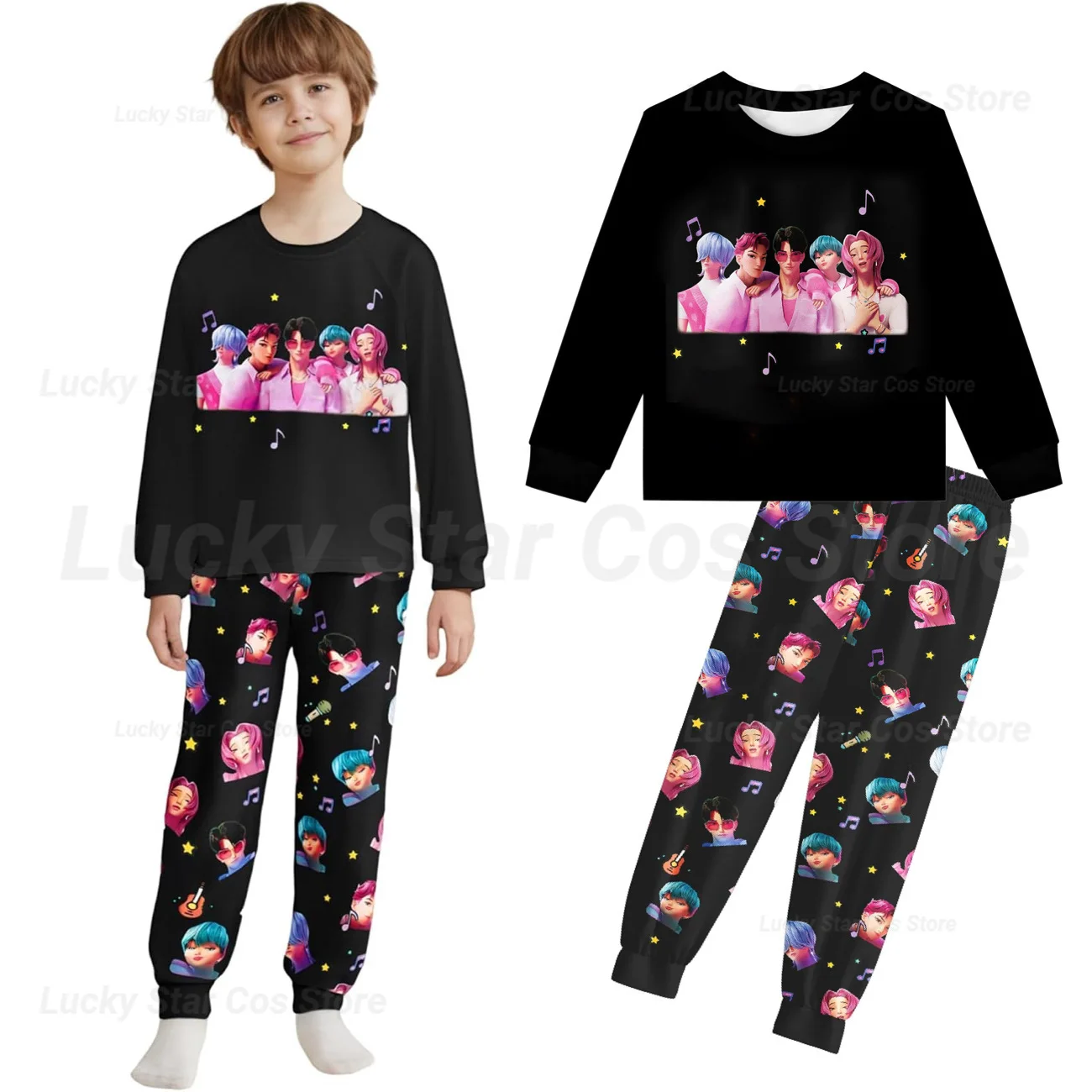 

K-Pop Huntrix Kids Pajamas Set Demon Hunters Girl Boy Long Sleeve T-shirt+Pants 2pcs Autumn Sleepwear Comfortable Fashion Cloth