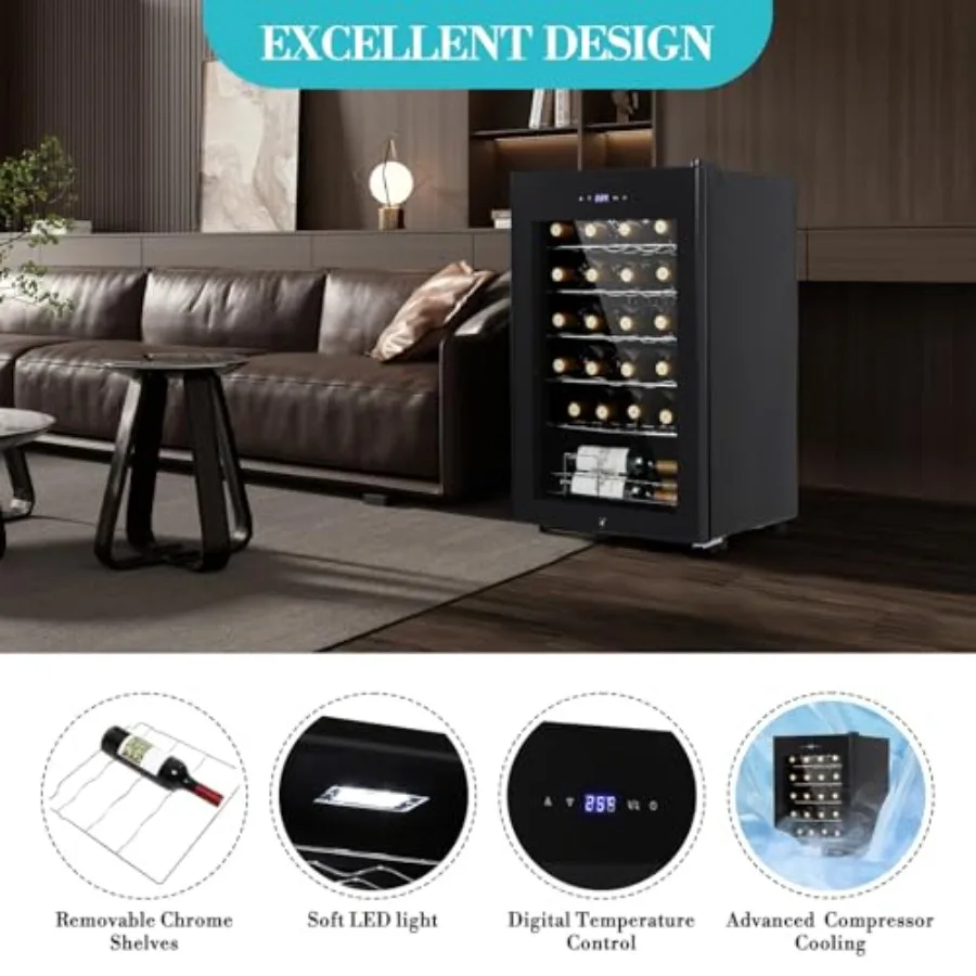 ثلاجة مبرد نبيذ مدمجة بزاوية 24 زجاجة مع باب زجاجي لمكتب المطبخ ومساحات البار التحكم الرقمي في درجة الحرارة Rangi