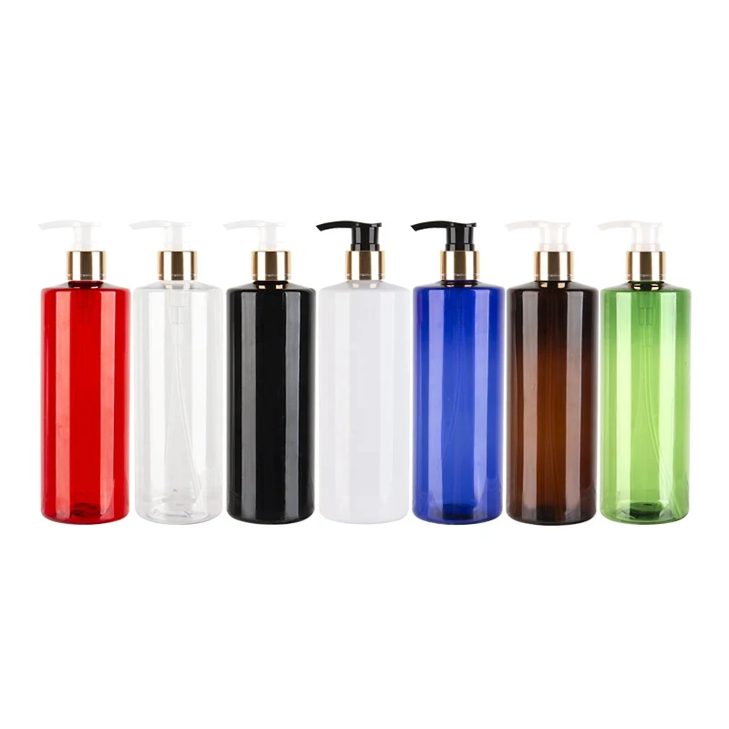 12pcs 500ml Empty Cosmetic PET Bottle With Silver Gold Aluminum Cream Lotion Pump Cap For Packing Liquid Soap Dispenser