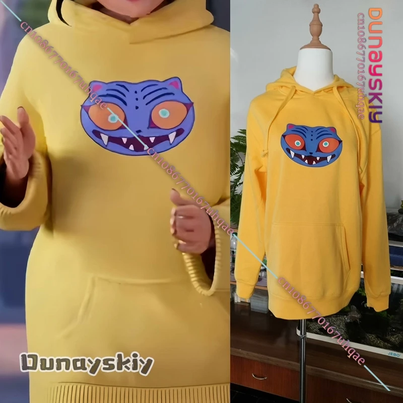 

Zoey Huntrix Demon Anime KPOP Hunters Cosplay Costume Funny Cartoon Demon Tiger Yellow Hoodie Long Suit Halloween Disguise