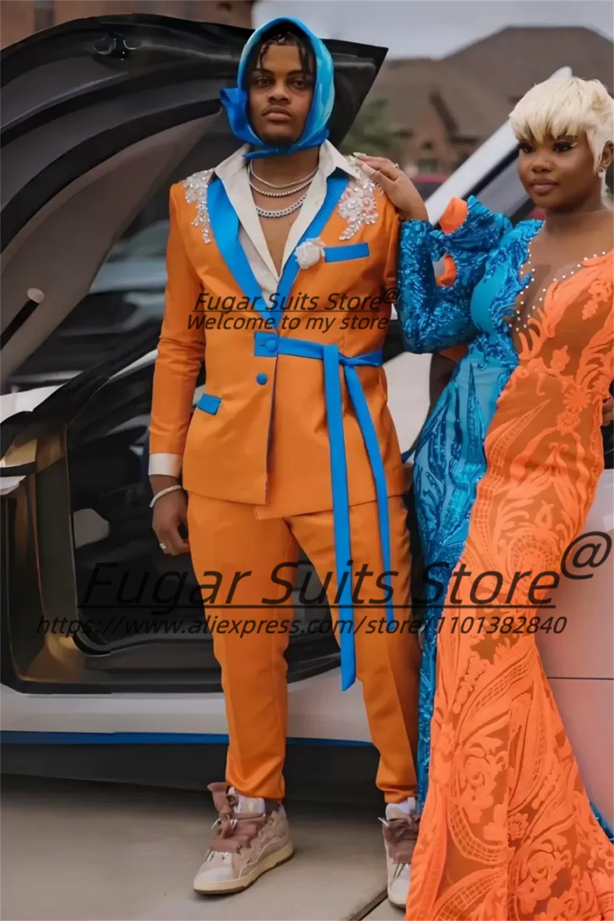 

Модные специальные оранжевые аппликации для выпускного вечера, мужские костюмы по индивидуальному заказу, облегающие свадебные смокинги с зубчатыми лацканами для жениха, комплекты из 2 предметов, Ropa Hombre