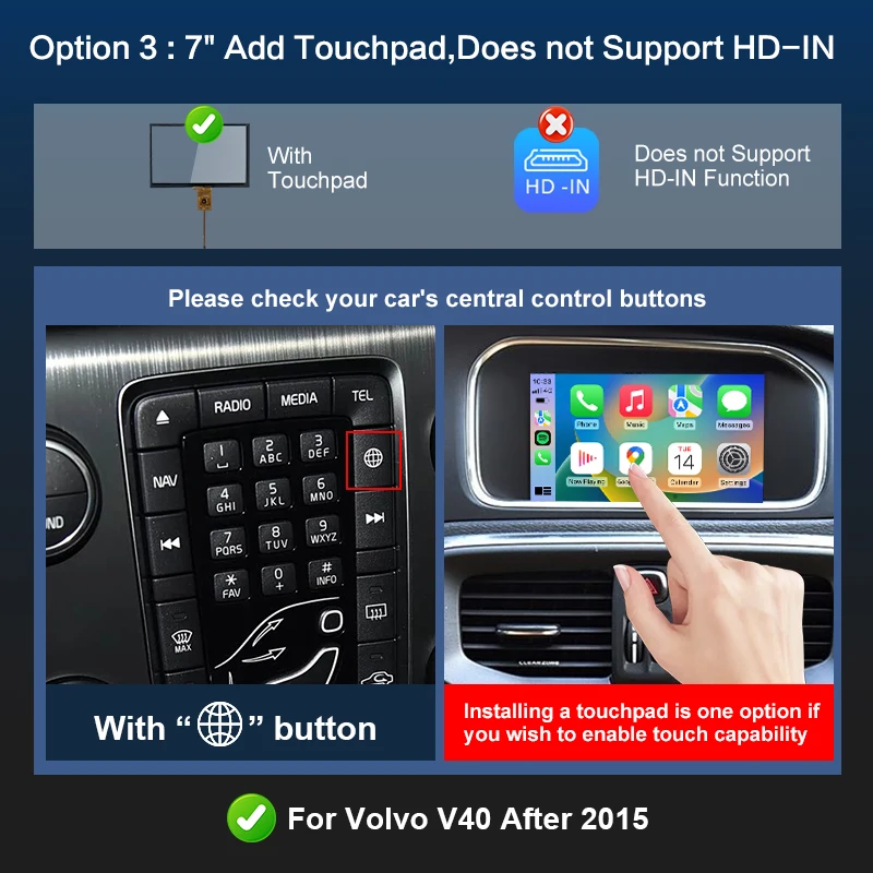 Draadloze CarPlay voor Volvo V40 2015-2019 7 inch scherm Android Auto interface Mirror Link AirPlay Car Play ondersteuning achteruitrijcamera