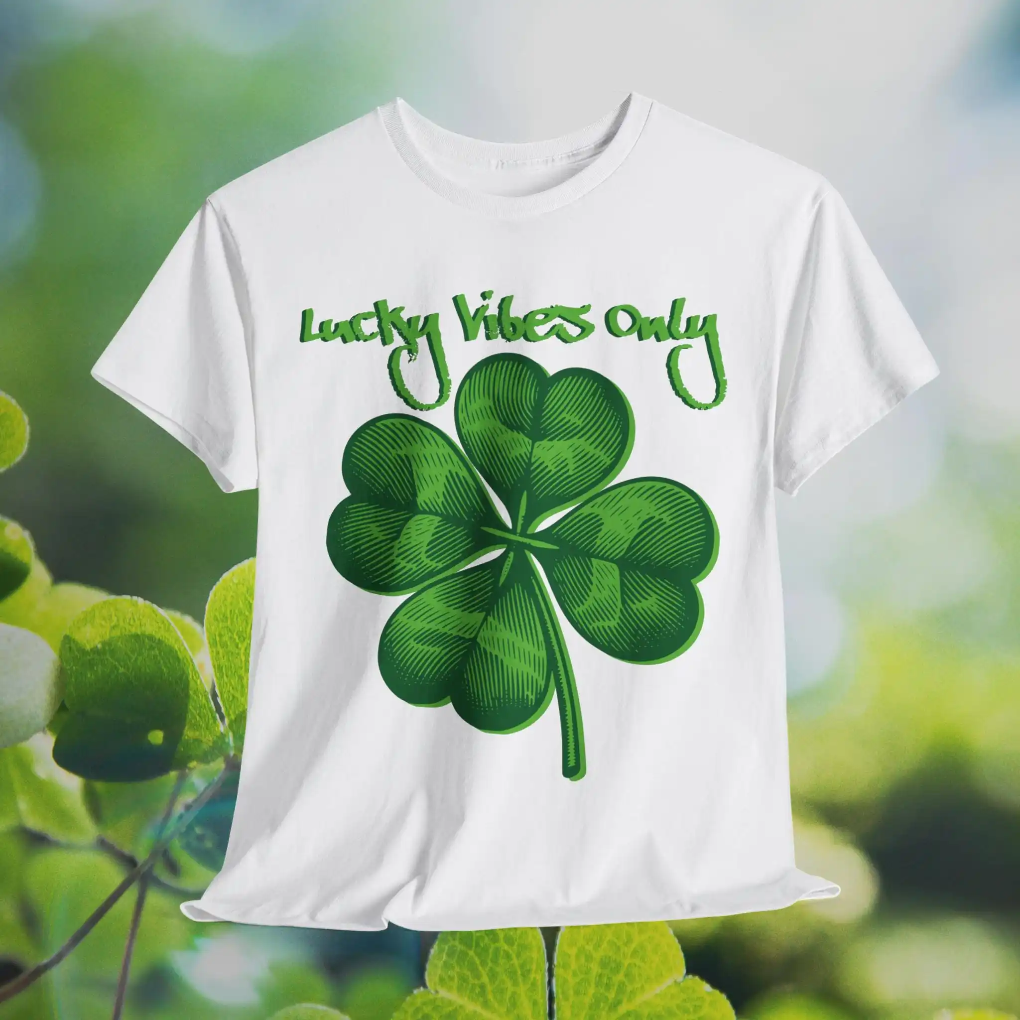 Lucky Vibes Only T shirt four leaf clover nature vintage street unisex luck