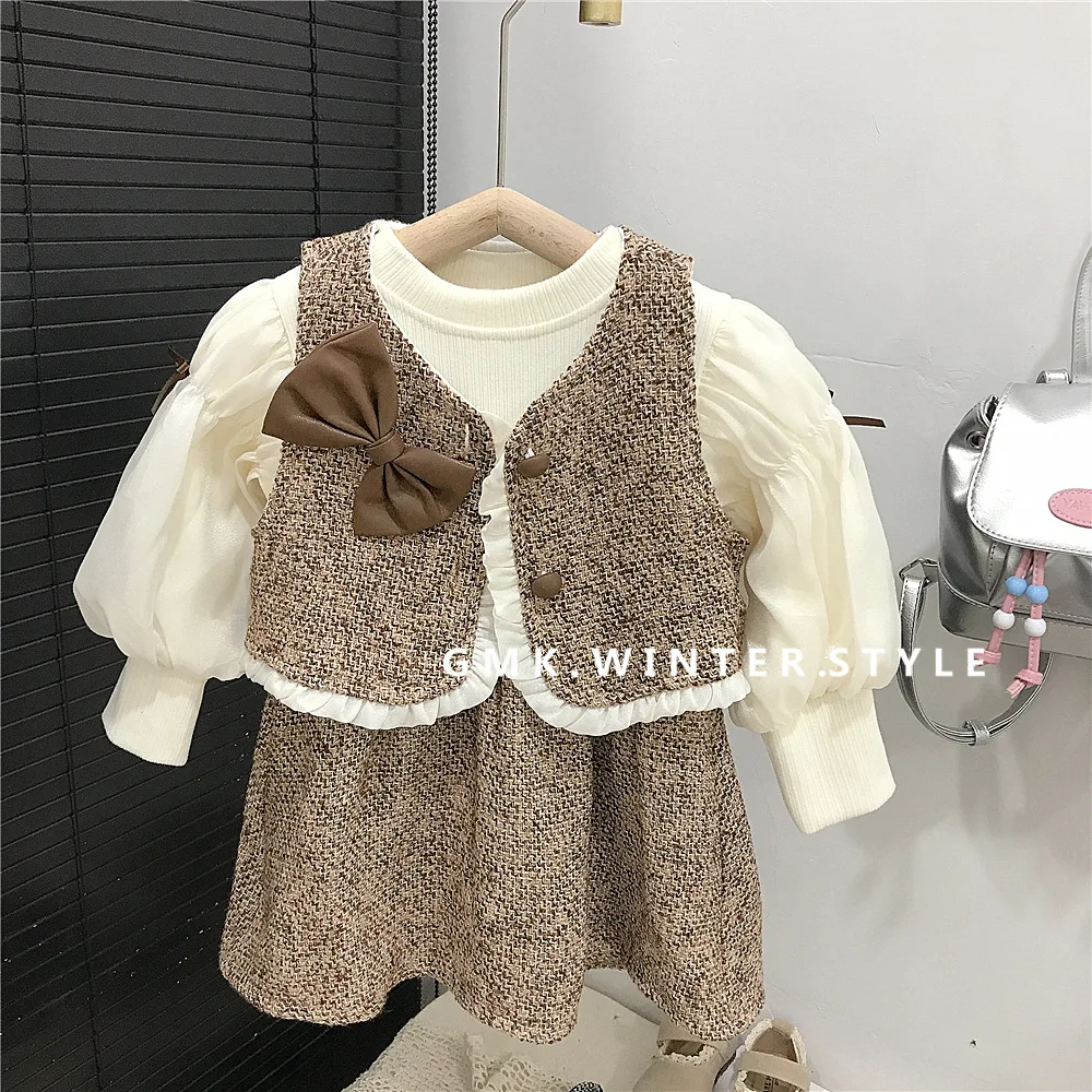 

Girls' Dress for Spring and Autumn, New Styles for Children's Autumn, Small Fragrance Style Set, Girls' Vest Princess Dress