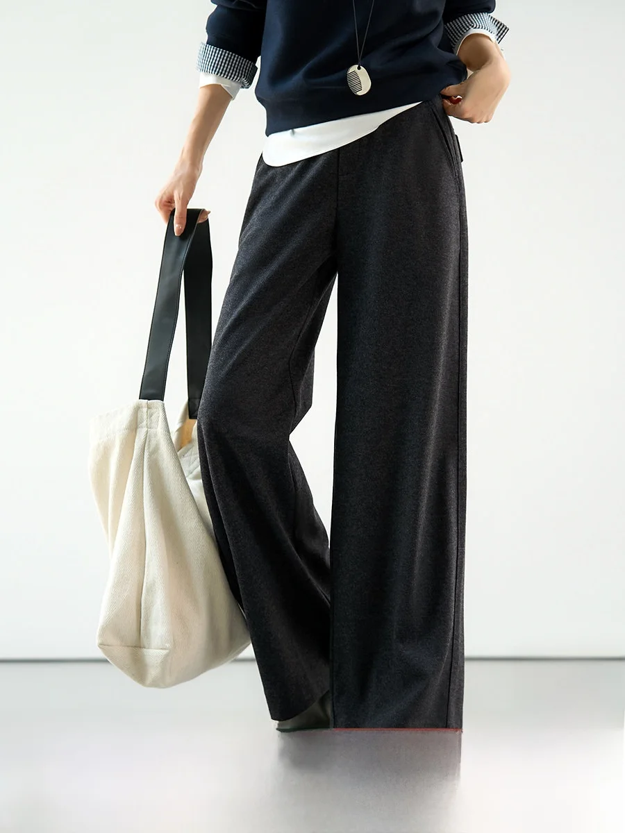 

Повседневные брюки Xhange с эластичным поясом, теплые, из смесовой шерсти, прямого кроя, удобные для поездок на работу, модные, женские, премиум-качество