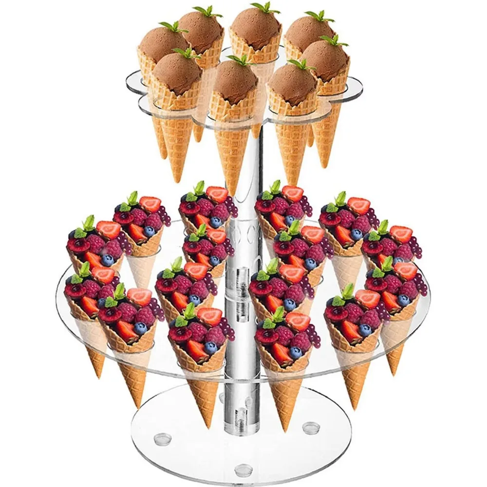 Detachable Ice Cream Cone Holder Transparent 24 Holes Double-layer Cone Storage Rack Easy to Use Acrylic Display Stand Party