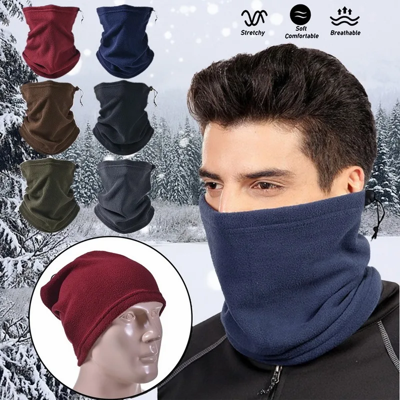 Windproof Face Cover Cycling Scarves Fleece Neck Warmer Drawstring For Men Bandana Mask Solid Color Multi-functional Scarf