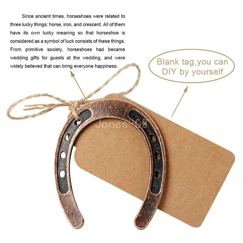 Q6PE Vintage Craft Good Lucky Horseshoe with Kraft Gift Tags for Wedding