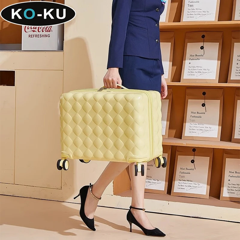 KO-KU 20Inch Boarding Box High Value 2024 New Female Universal Wheel Trolley Case USB Interface TSA Combination Lock Suitcase