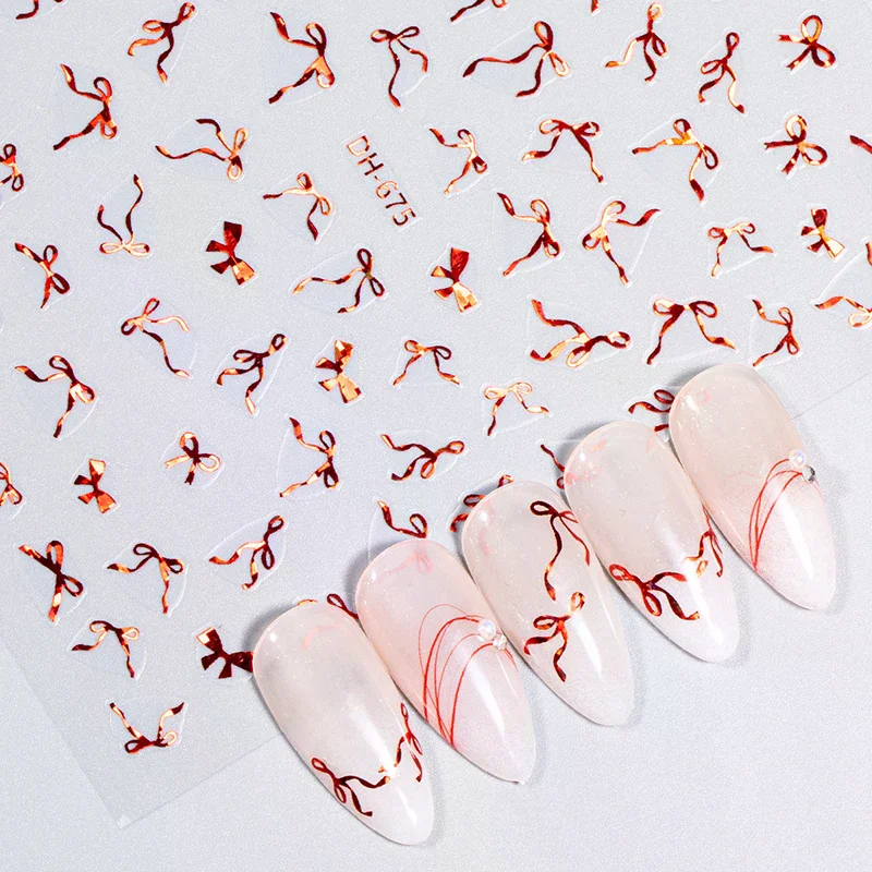 Bowknot Ribbon Nail Stickers Mini Kawaii Lace Bow Tie Design Self-Adhesive Nail Art Decals DIY Manicure Supplies Decor