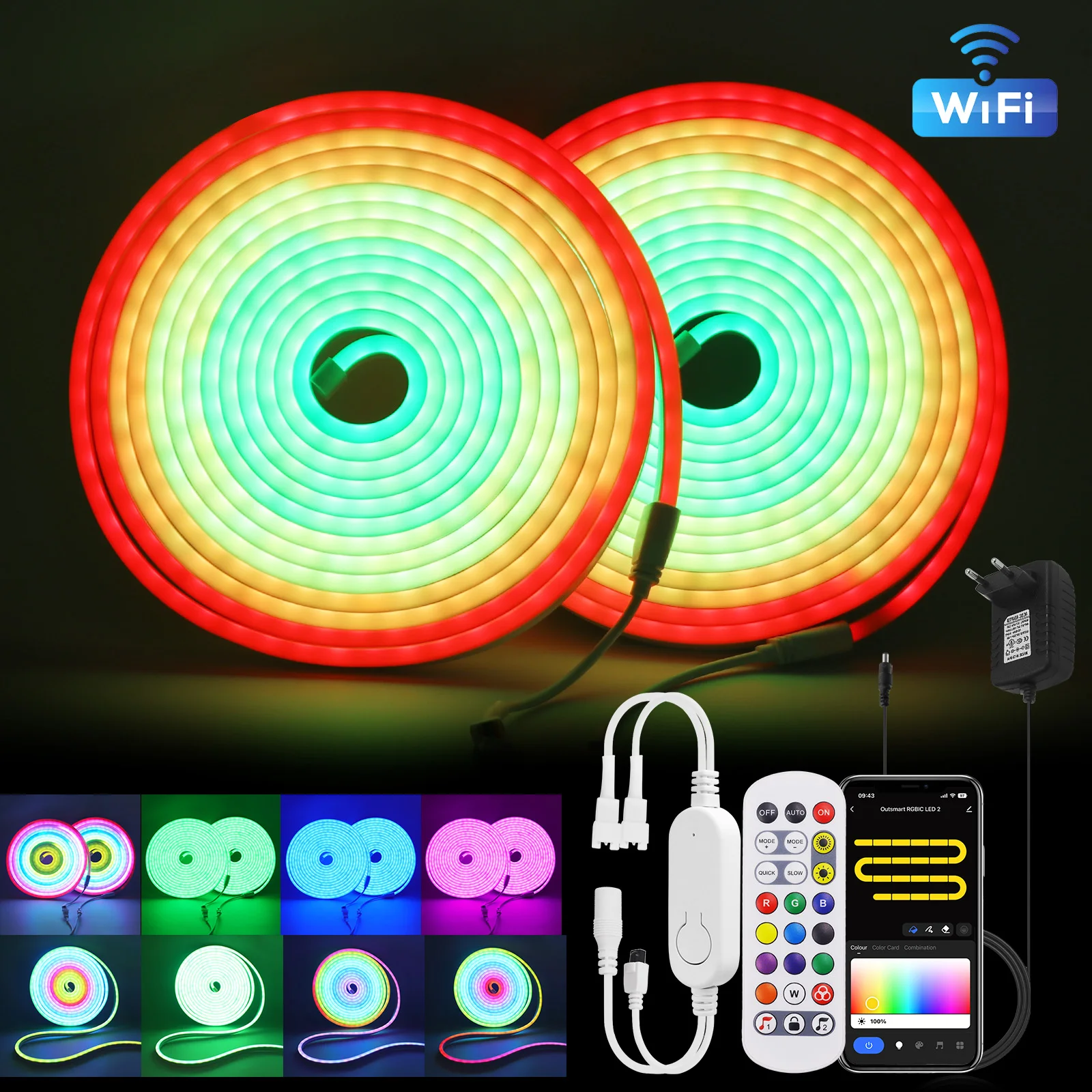 Tuya APP WIFI Bluetooth WS2811 RGBIC Neon LED Strip Light 12V 24V Smart Led Ribbon Color Changing Waterproof Flexible Tape