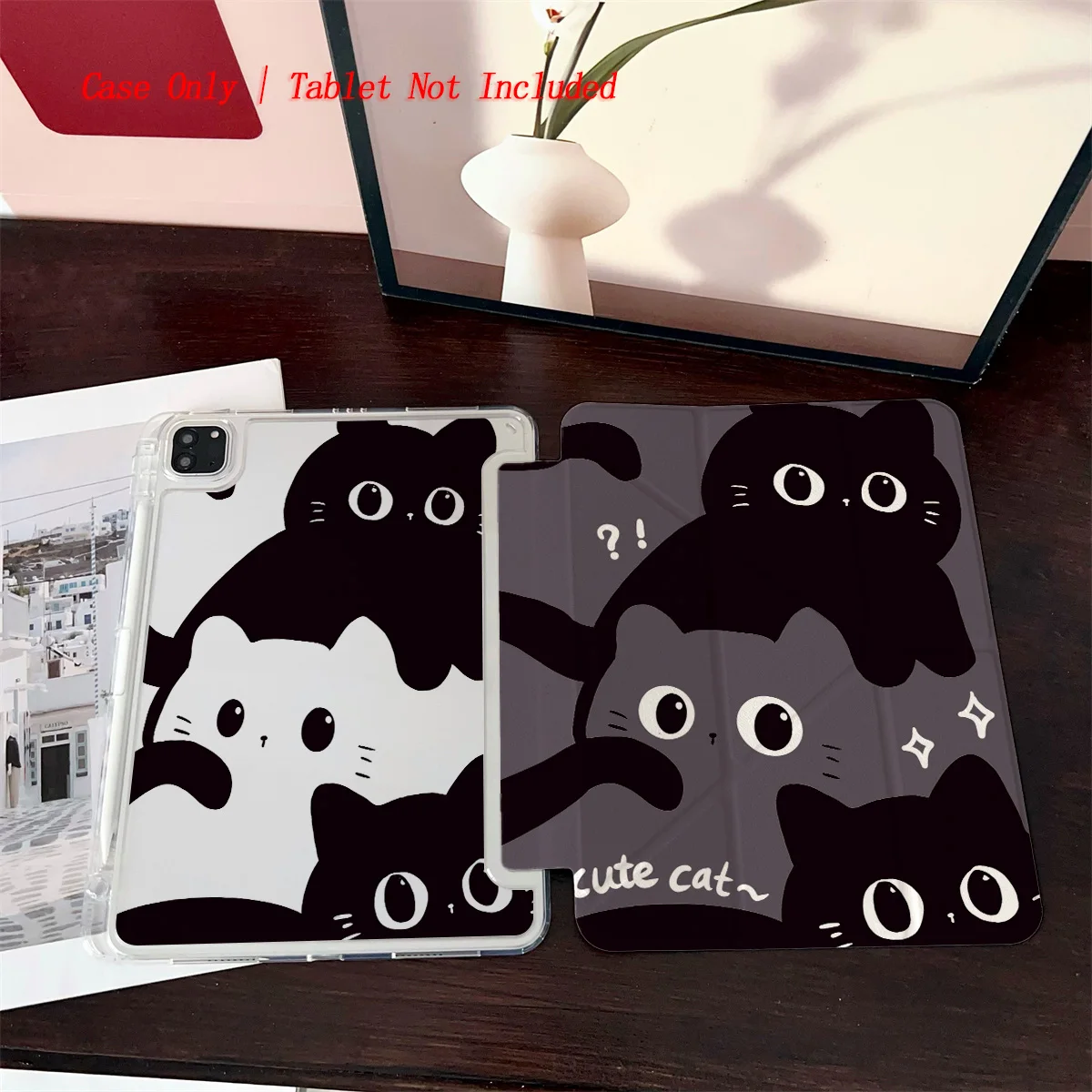 حافظة iPad أنيقة غامضة على شكل حرف Y قابلة للطي على شكل قطة سوداء صغيرة لهاتف Apple iPad 10.2 بوصة Air 4 Pro 11 Mini 5 غطاء متين