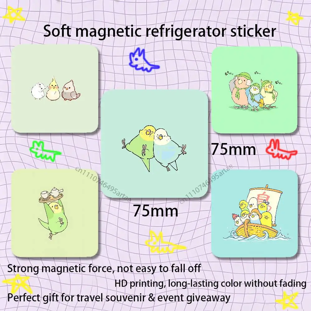 Parrot Birds Cockatiel Anime Fridge Magnets Magnetic Refrigerator Memorial Gifts For Kitchen Office Locker Travel Home Deco