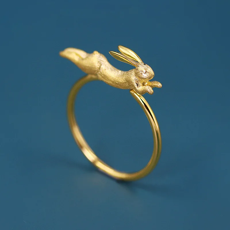 925 Sterling Silver Cute Flying Rabbit Open Ring For Women Fashion Wedding Party Jewelry