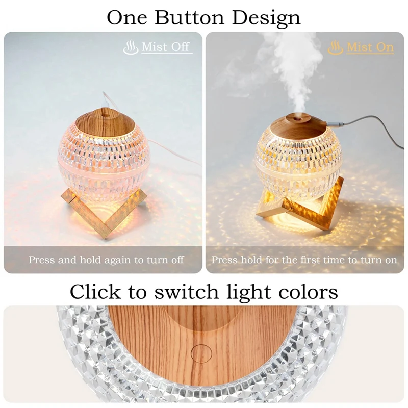 Humidificateur portable en boule de cristal veilleuse colorée, mini diffuseurs, fonctionnement silencieux, USB 62