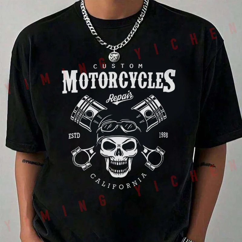 Motorcycle Skull Screwdriver Biker T-Shirt Moto Riders Summer Men's Fashion Casual O-Neck Tops Tee 2026