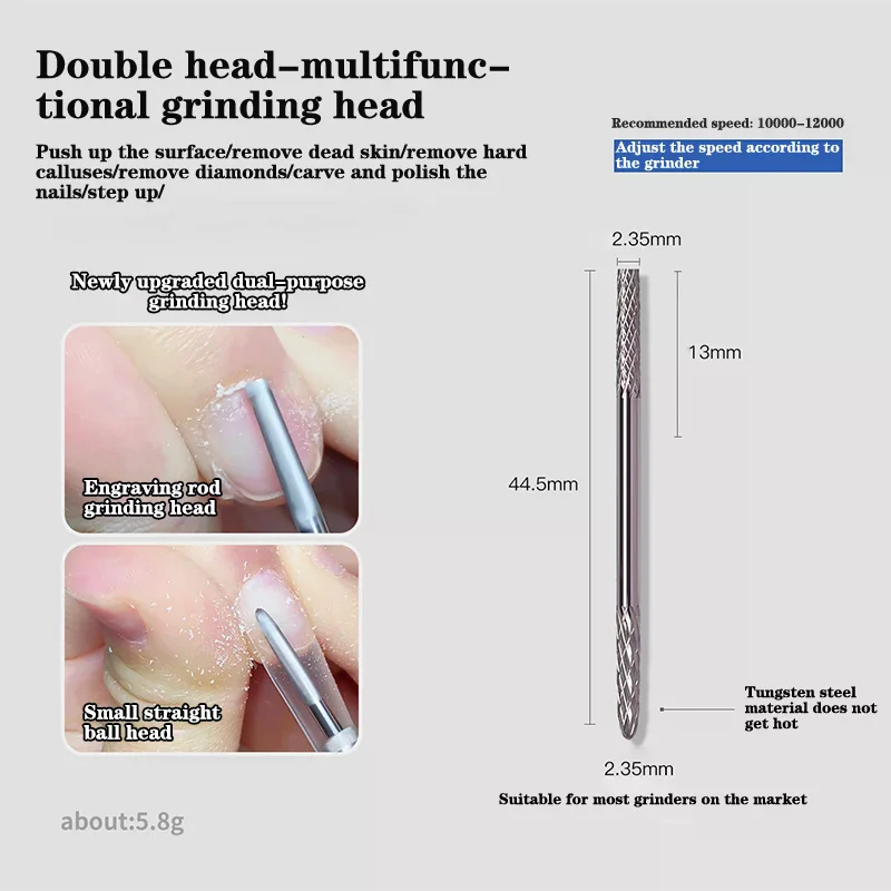 Multifunction Under Nail Drill Bit Double Ends Tungsten Carbide Sharp Nail Gel Cuticle Remover For Nail Preparation