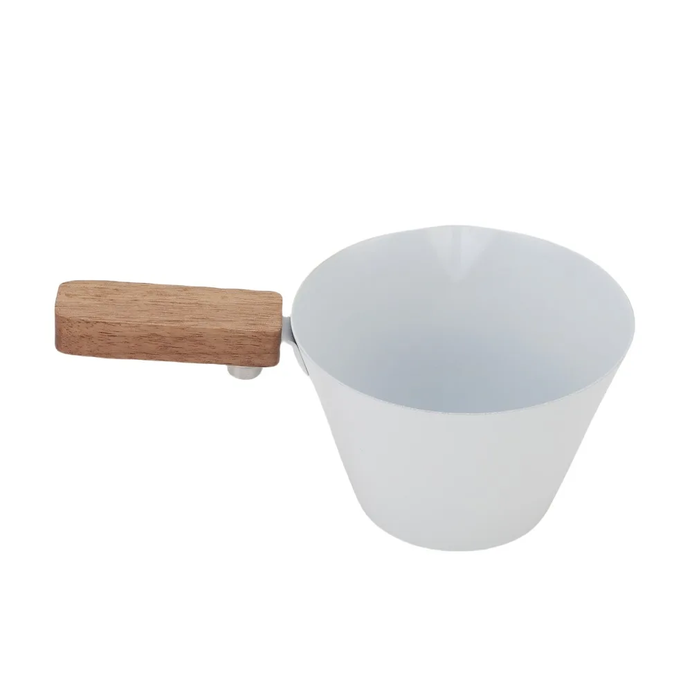 Clear Scale Measuring Cup White/Black Finish Wooden Handle Coffee Measuring Mug Stainless Steel Body Accurate Extraction