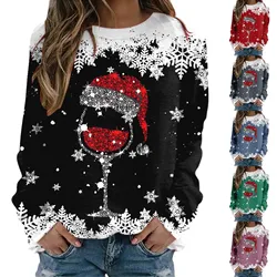 New Christmas Tree T Shirt Women's Long Sleeve T-Shirt Top Autumn Fashion Casual Blouse Oversized O-Neck Pullover Sweatshirt