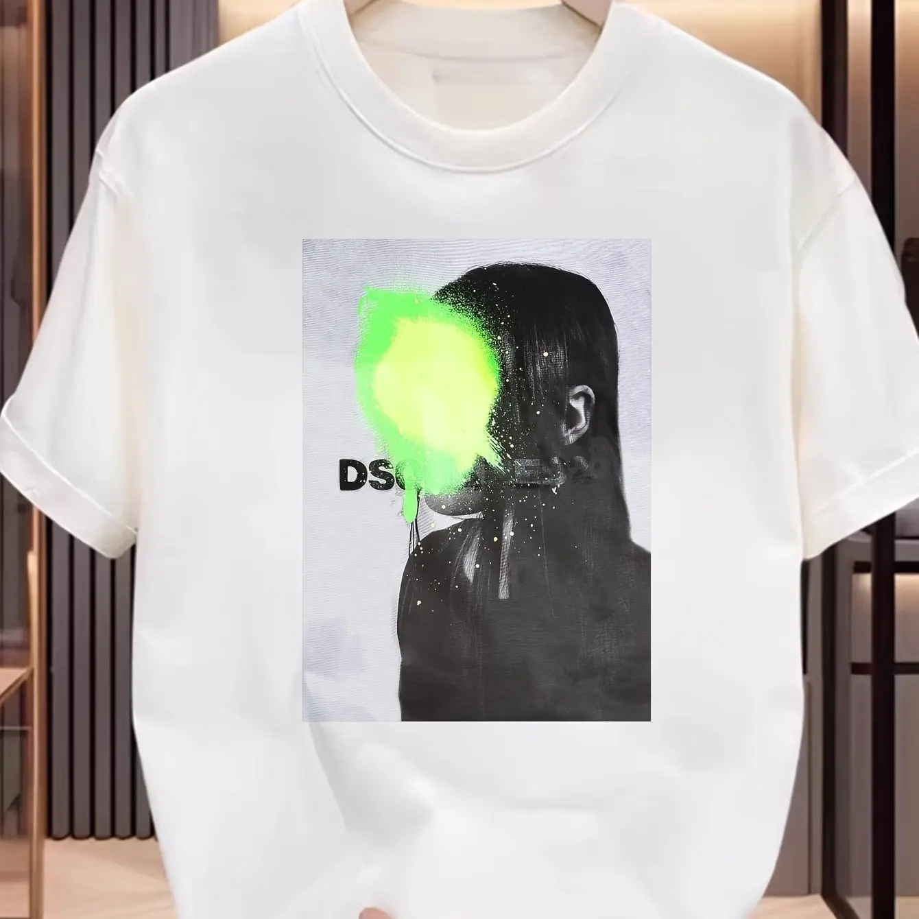Men'S Fluorescent Stylized Silhouette Print T-Shirt 100% Summer Short Sleeve DS Logo Casual Streetwear Essential