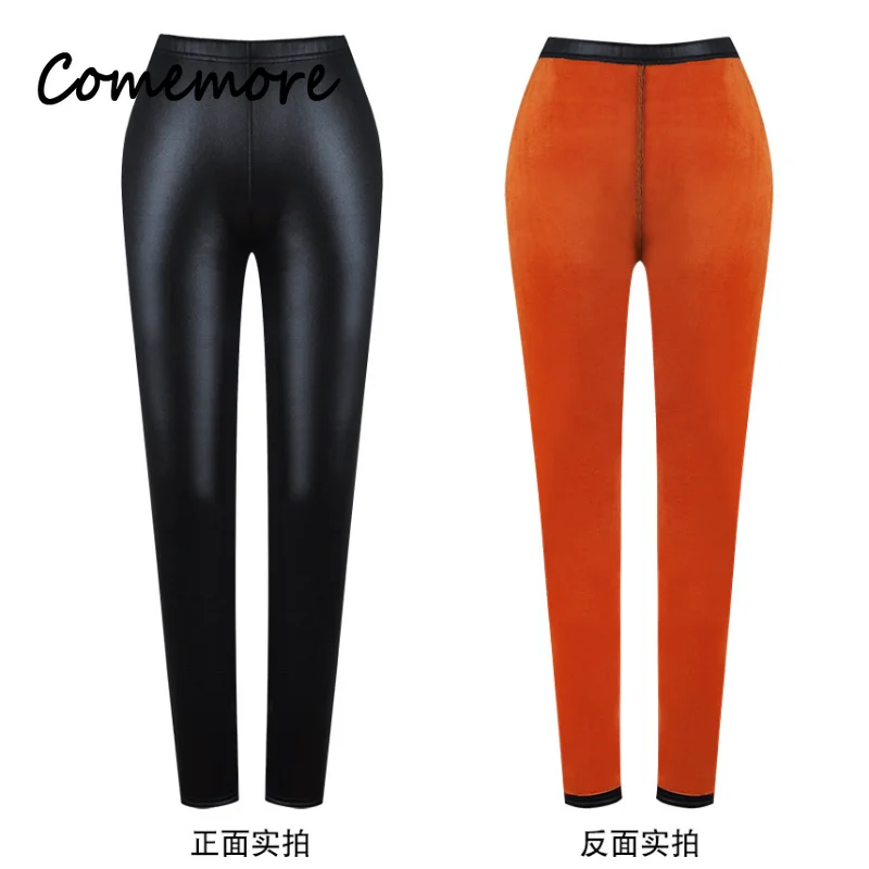 Fashion Winter Warm Sexy High Waist Leather Leggings Women Thermal Tights Pants Thick Fleece Slim Black Stretchy Pants Leggings