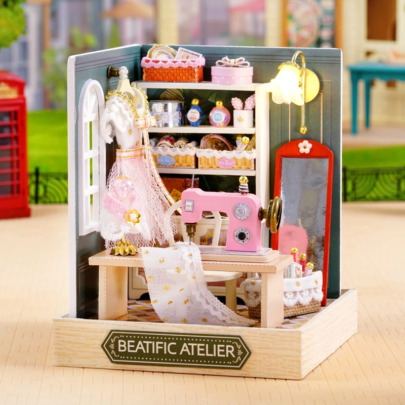 DIY Wooden Mini Casa Beatific Atelier Doll Houses Miniature Building Kits with Furniture LED Dollhouse Toys for Adults Gifts