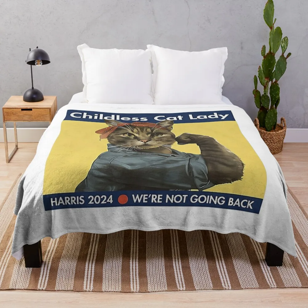 Childless Cat Lady ROSIE THE RIVETER, Ladies Voting Kamala Throw Blanket Decorative Beds Bed linens Furry Blankets