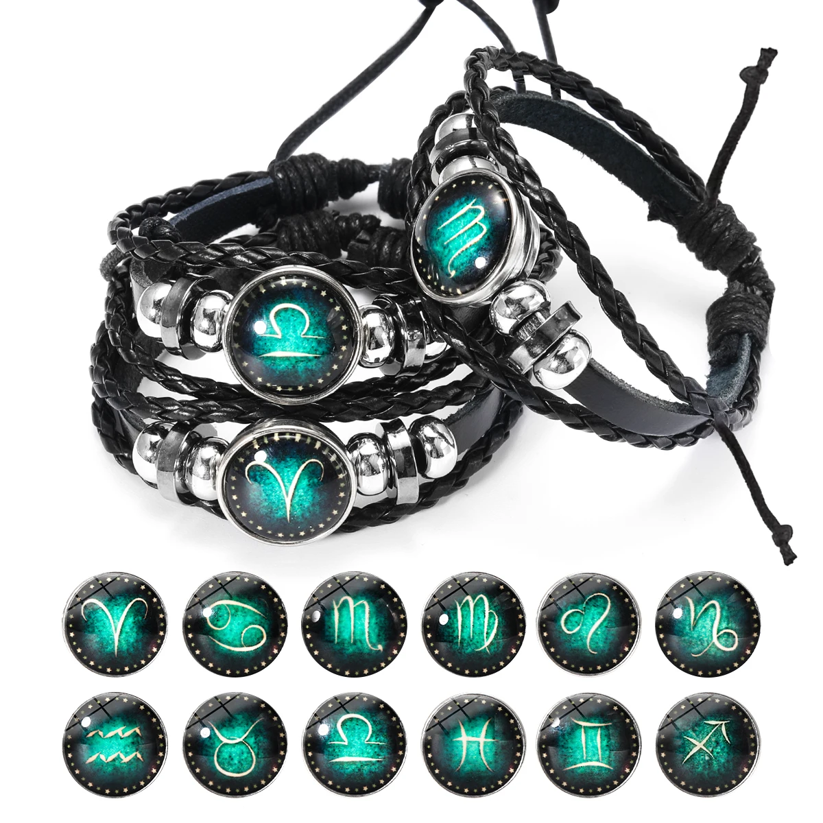 12 Constellation Zodiac Sign Charm Luminous Bracelets Men Women Vintage Multilayer Wrap Leather Bracelet & Bangle Birthday Gift