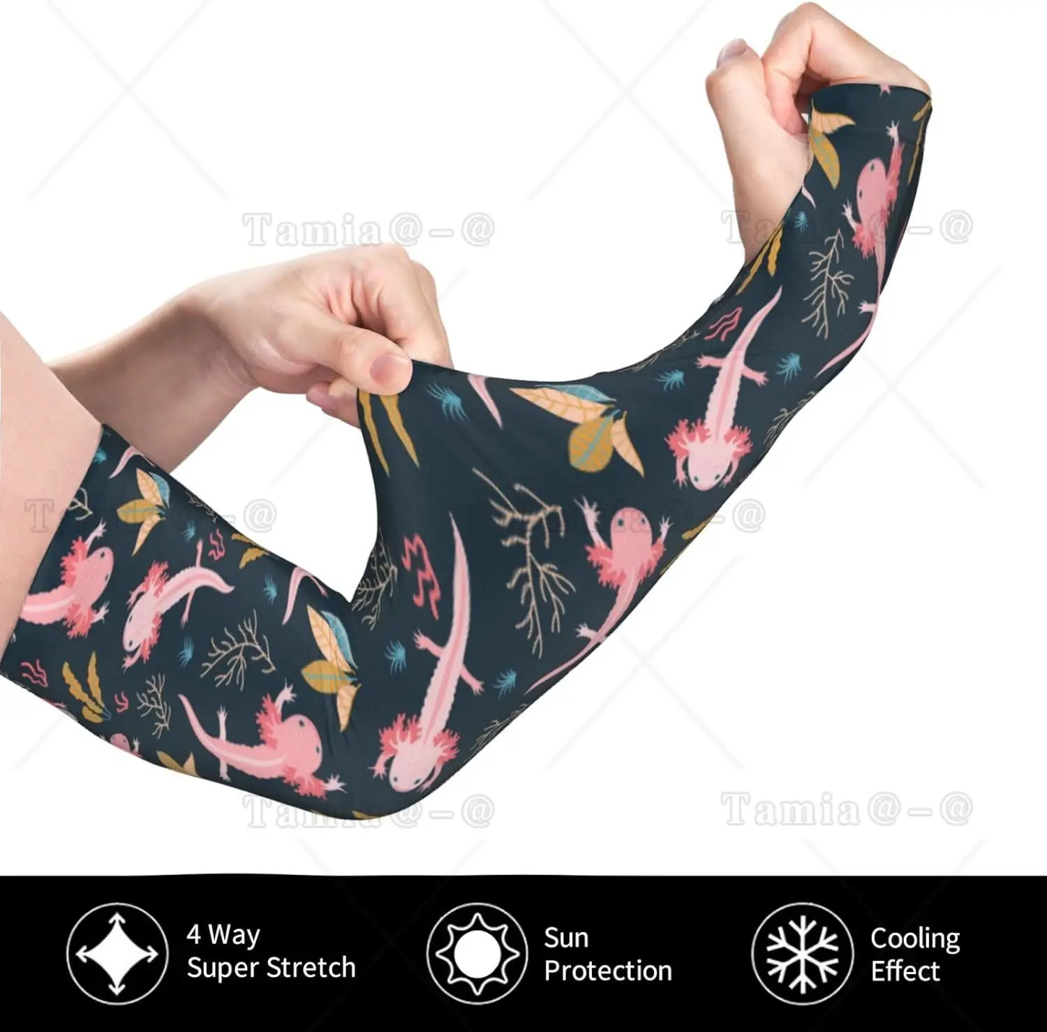 Cute Axolotl Cooling Arm Sleeves for Men & Women Sunscreen Arm Cover with Thumb Holes for Gardening Outdoors