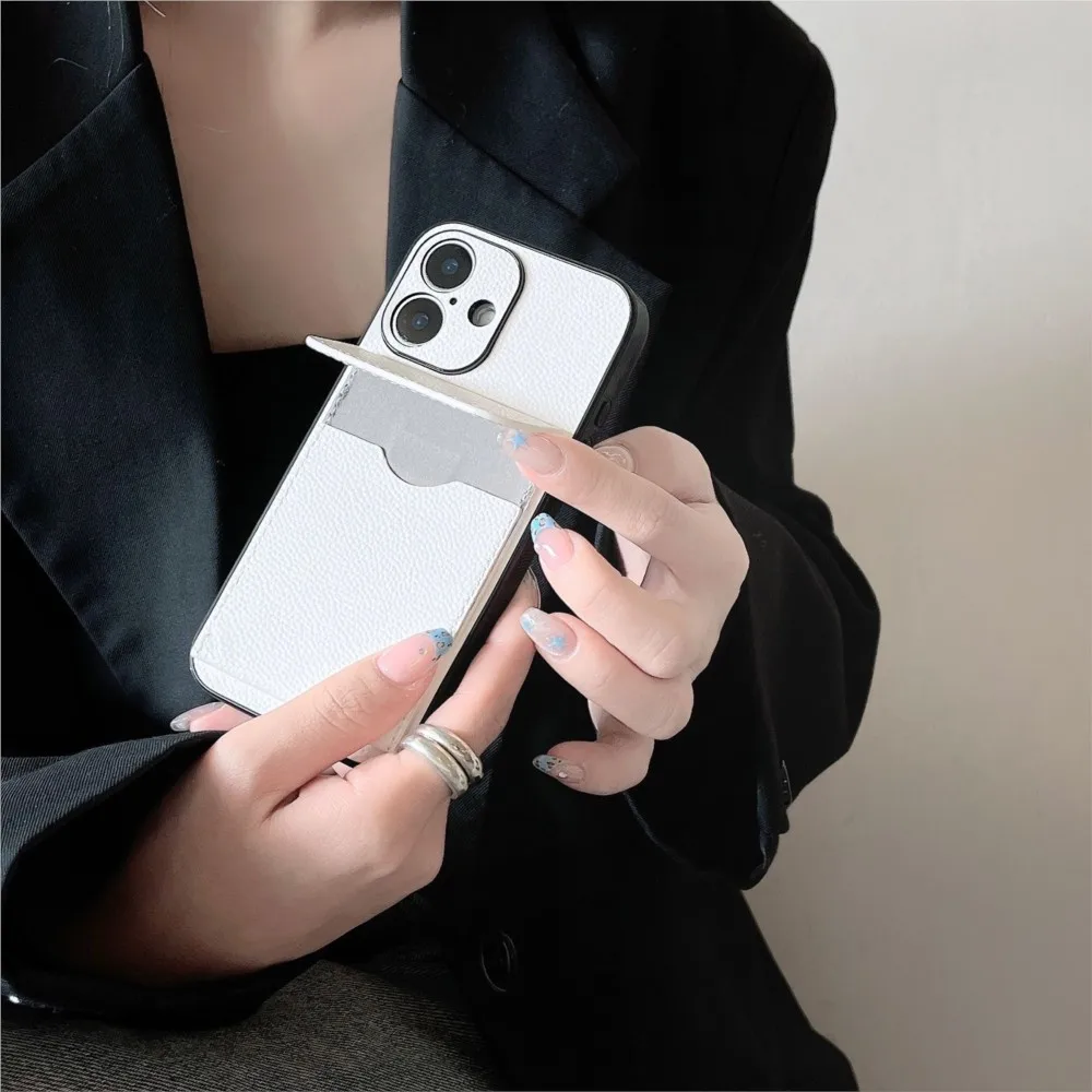 

fashion Leather Card Holder Wallet Case protection for iPhone 11 12 13 14 15 plus 16 Pro Max Camera Lens Protection Coque