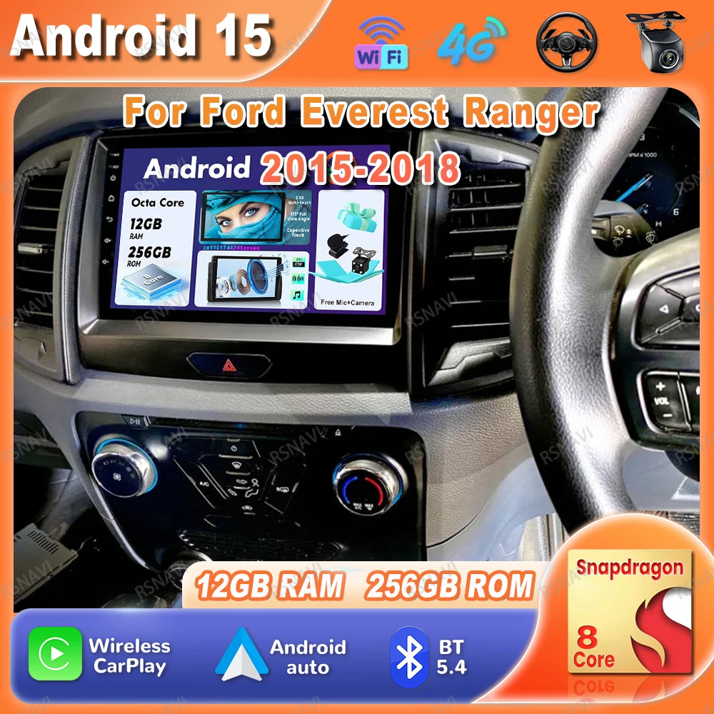 

Автомобильный радиоприемник Android 15 для Ford Everest Ranger 2015 2016 2017 2018 Viedo Player DVD DSP QLED 360 Camera WIFI+ 4G LTE Qualcomm RDS