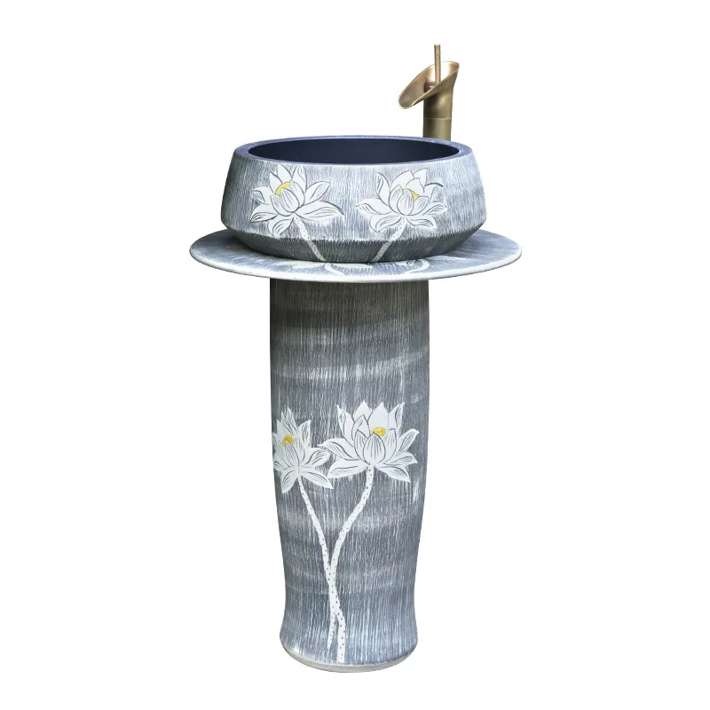 

Ceramic integrated column basin household small apartment floor-to-ceiling column wash basin balcony outdoor