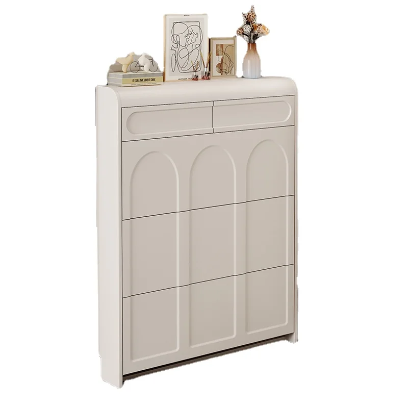 

ZC Cream Style Ultra-Thin Tilting Shoe Cabinet Home Doorway Home Entrance Cabinet