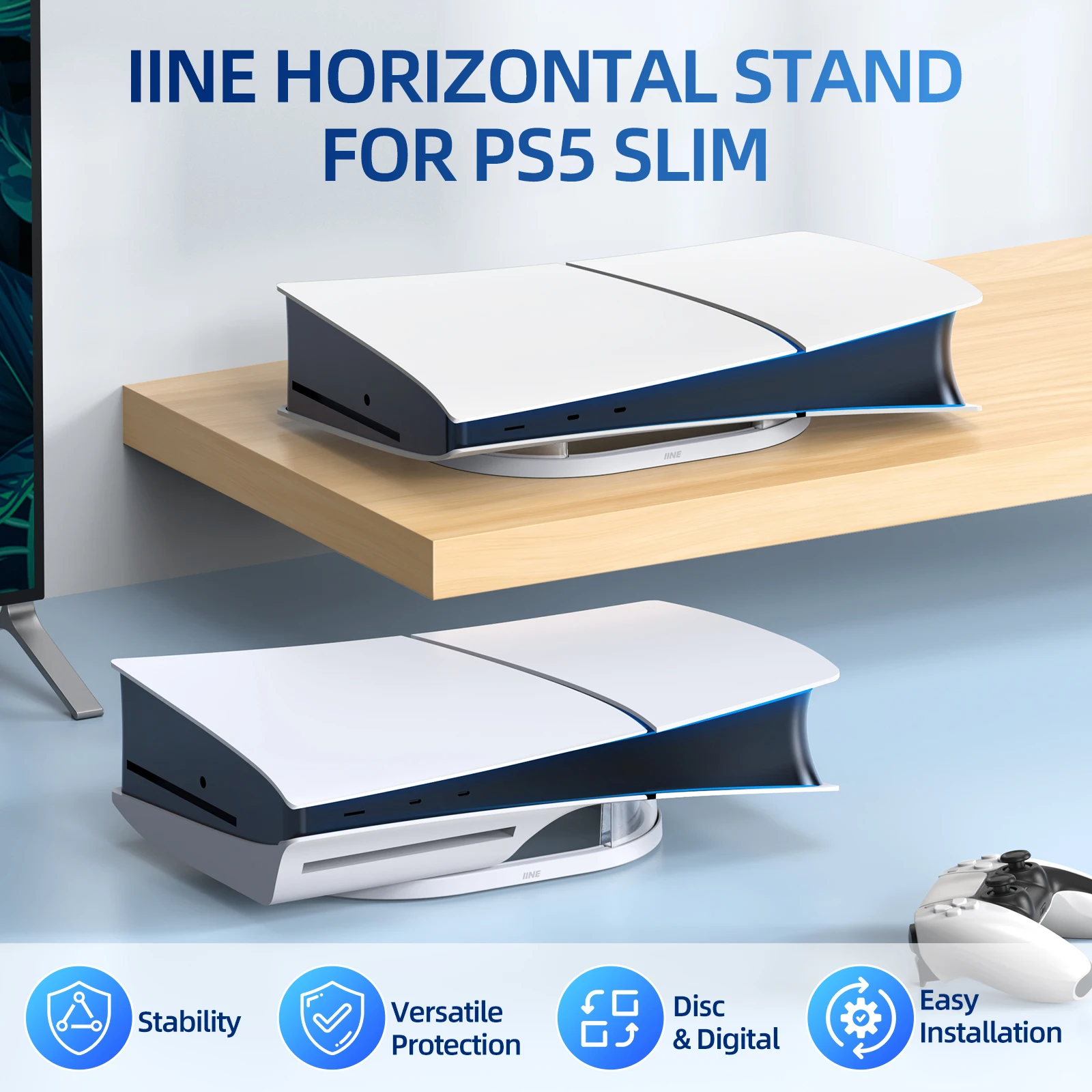 IINE Horizontal Stand Compatible With PS5 Slim Disc&Digital Edition Easy installation Anti-Slip Anti-Drop Stand