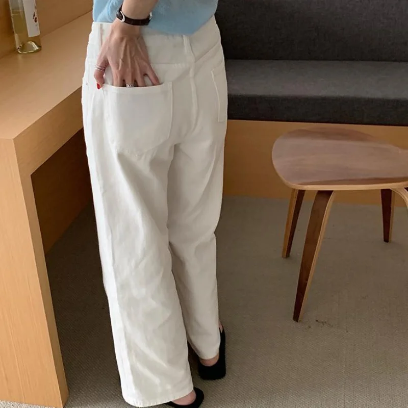 여성 데님 워싱 솔리드 빈티지 하이웨이스트 청바지 한국 스타일 패션 레트로 캐주얼 데일리 올매치 시크