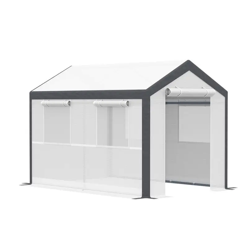 

10' x 7' Walk-In Greenhouse, Outdoor Garden Hot House with 4 Roll-up Windows, 2 Zipper Doors and Weather Cover, White Color