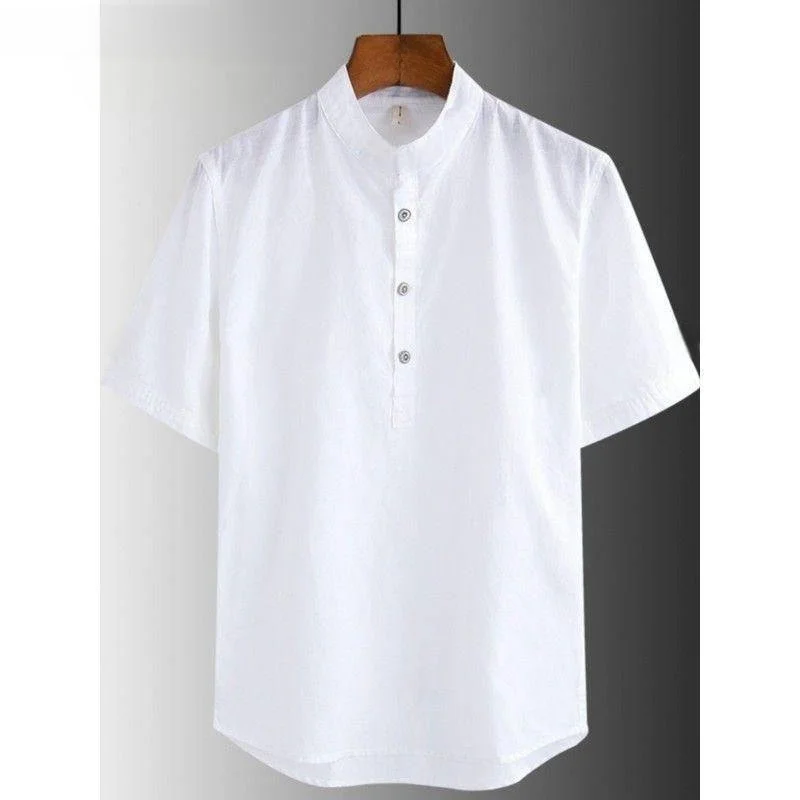 

Summer f Open Collar Linen Cotton irt Men ort Sve Color Loose Simple Sle Breathable Linen irt