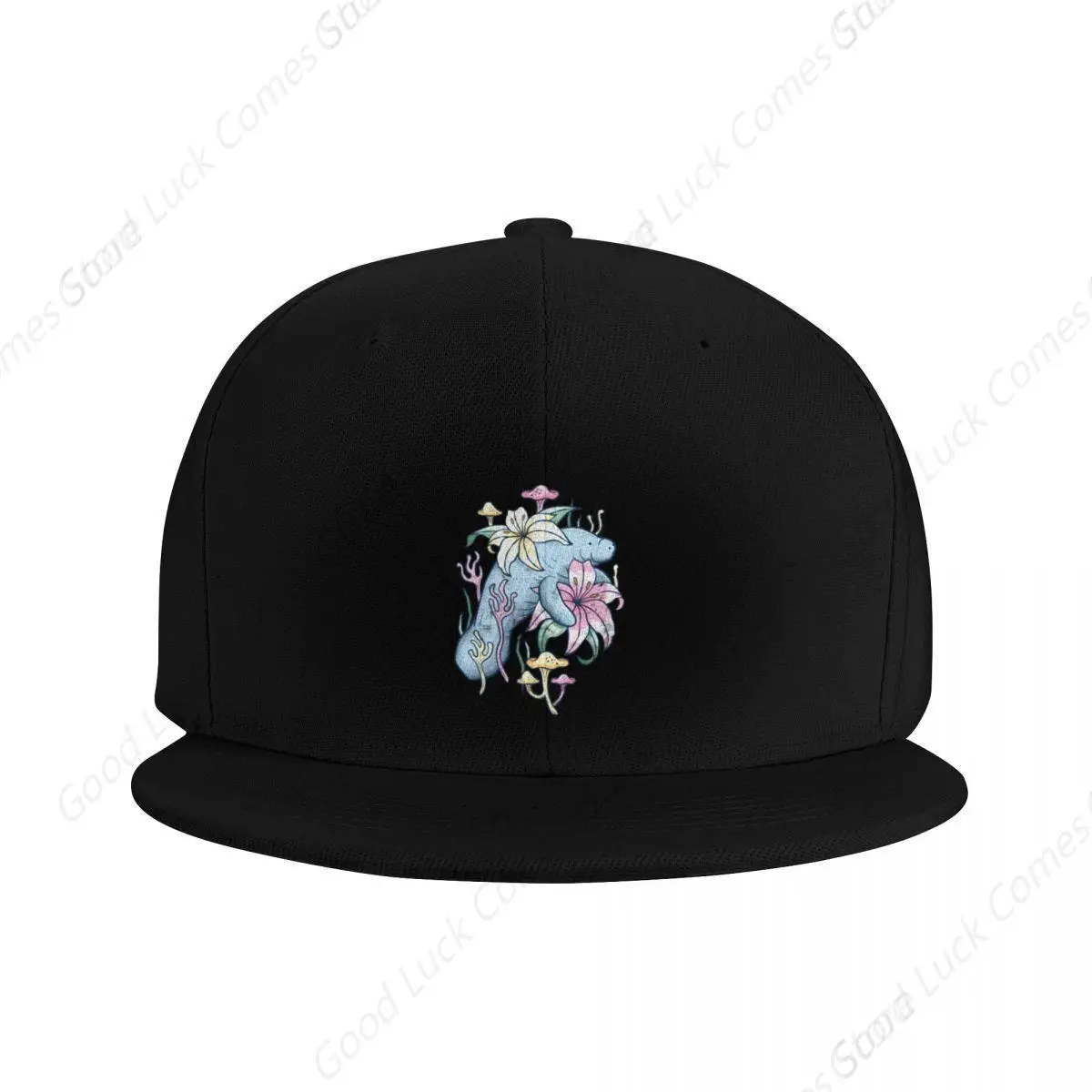 Manatee Explores Floral Lagoon - Rustic Flower Design Baseball Cap Snapback Cap Luxury Hat Beach Bag Rugby Mens Hats Women's