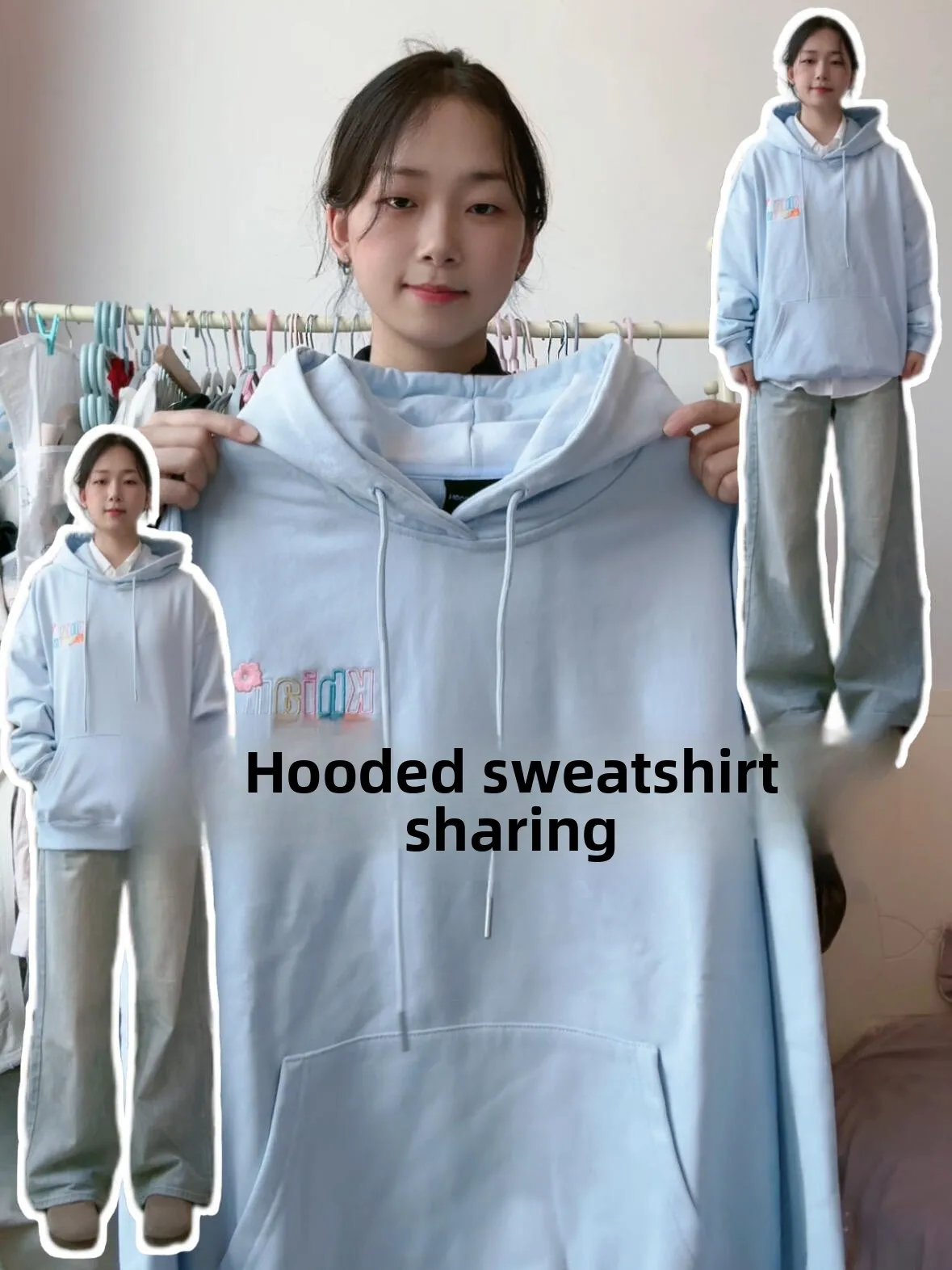 

Синяя толстовка с вышивкой и цветочным узором, женская, свободного кроя, осенне-зимняя, уютная верхняя одежда для пар