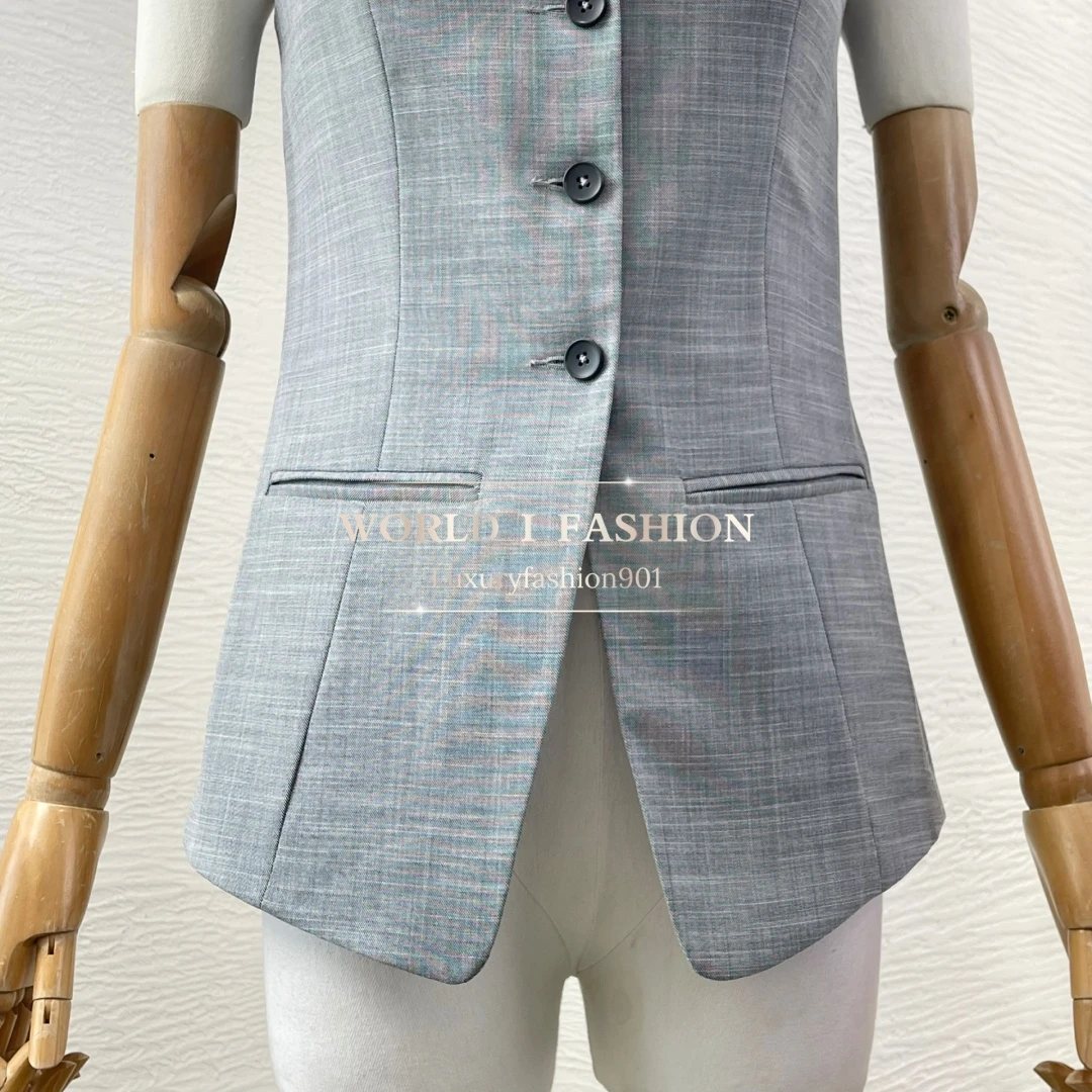 

Модная женская блузка высшего качества 2025 года, новая красивая серая блузка без рукавов с квадратным воротником