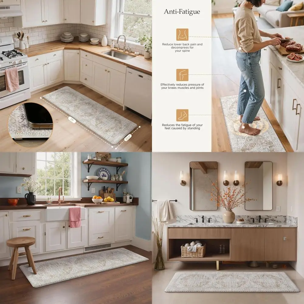 

Non-Slip Washable Kitchen Mats, Waterproof Anti-Fatigue Runner Rugs, Comfortable Standing for Sink, Office, Laundry, Home, 23.6x