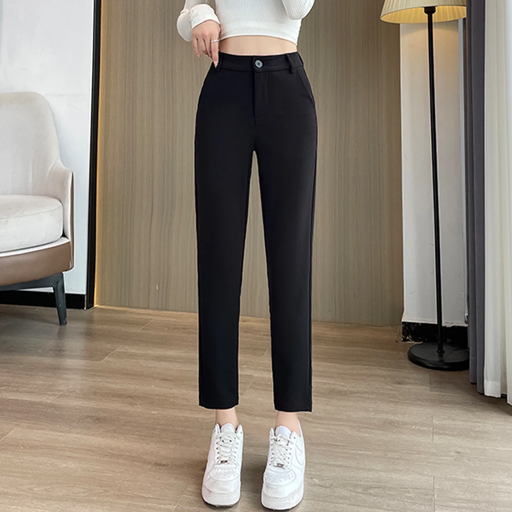 Elegant Office Lady High Waist Slim Straight Suit Pants Women 2024 Fashion Simple Ankle Trousers Womens Vintage Casual Pants