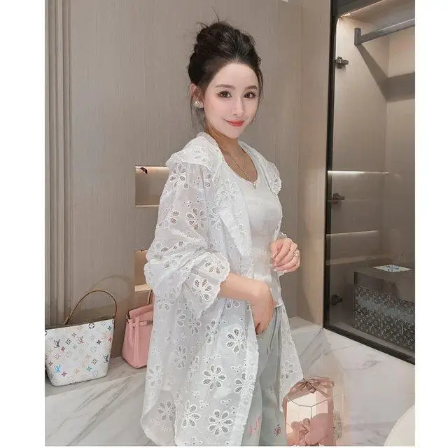 Hot Diamond Bluzka z długim rękawem Kurtka Letnia Nowa Przemysł Ciężki Hook-up Hollow Lace Wysokiej klasy klimatyzowana koszula z kapturem Top