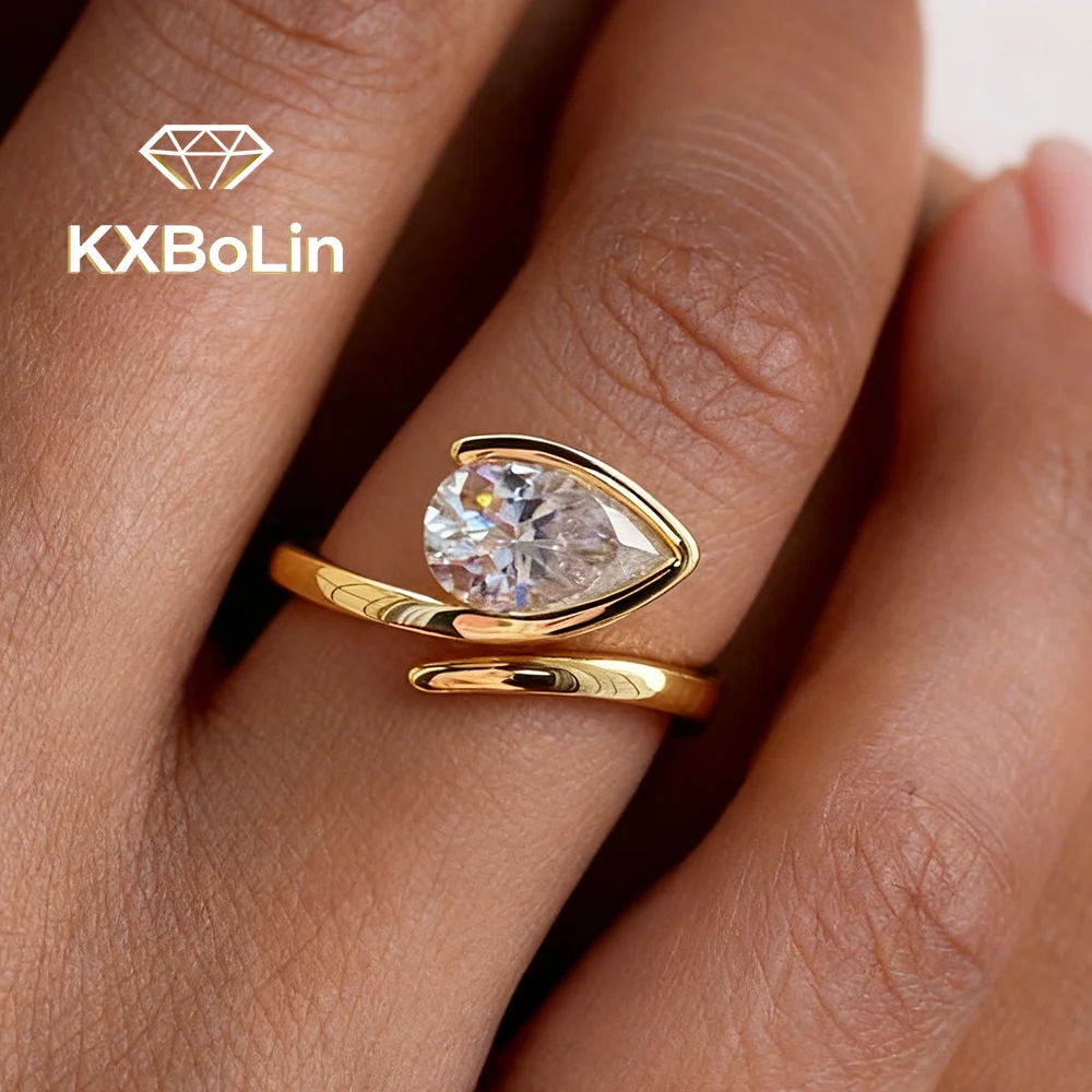 

Certified WaterDrop Moissanite Open Ring 1.5CT Pear Cut Solitaire Diamond Engagement Rings for Women 925 Silver Wedding Band