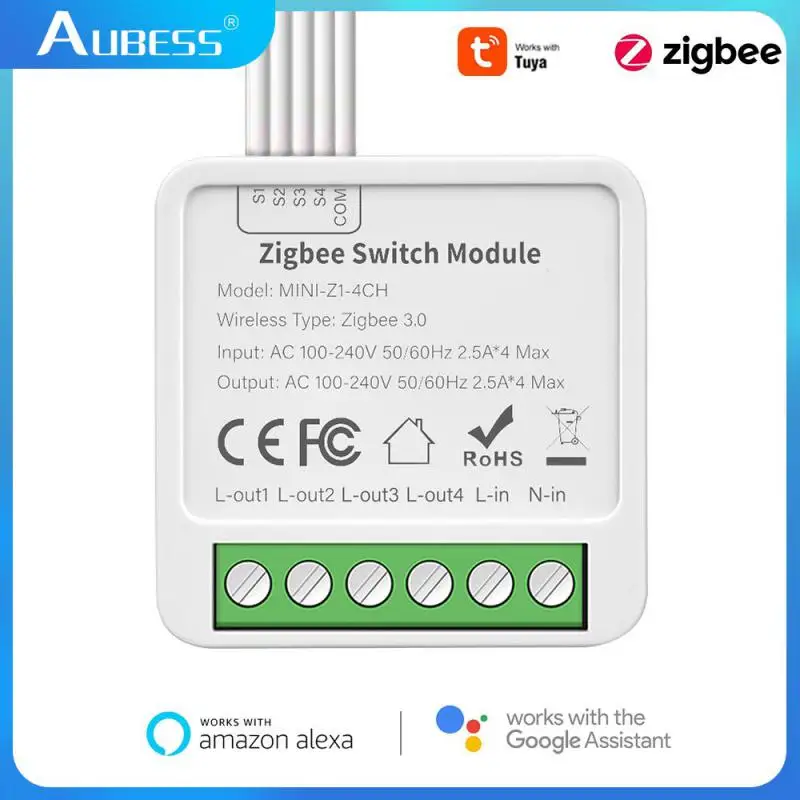 Aubess Tuya Power Monitor Switch Zigbee WiFi Smart Switch DIY Circuit Breaker With 2/3/4 Channel Control Function For Smart Home