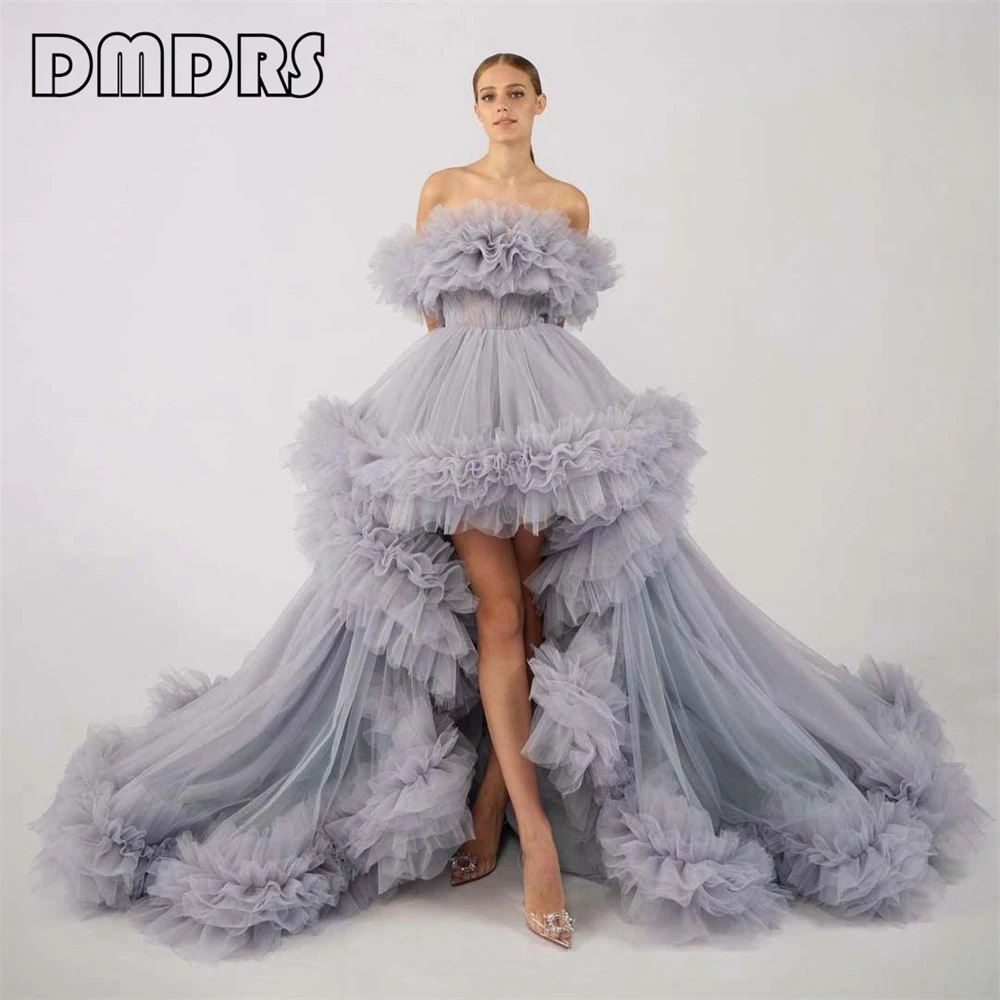 DMDRS | High Low Tulle Prom Dress Off Shoulder Ruffles Long Princess Evening Ball Dress for Photoshoot