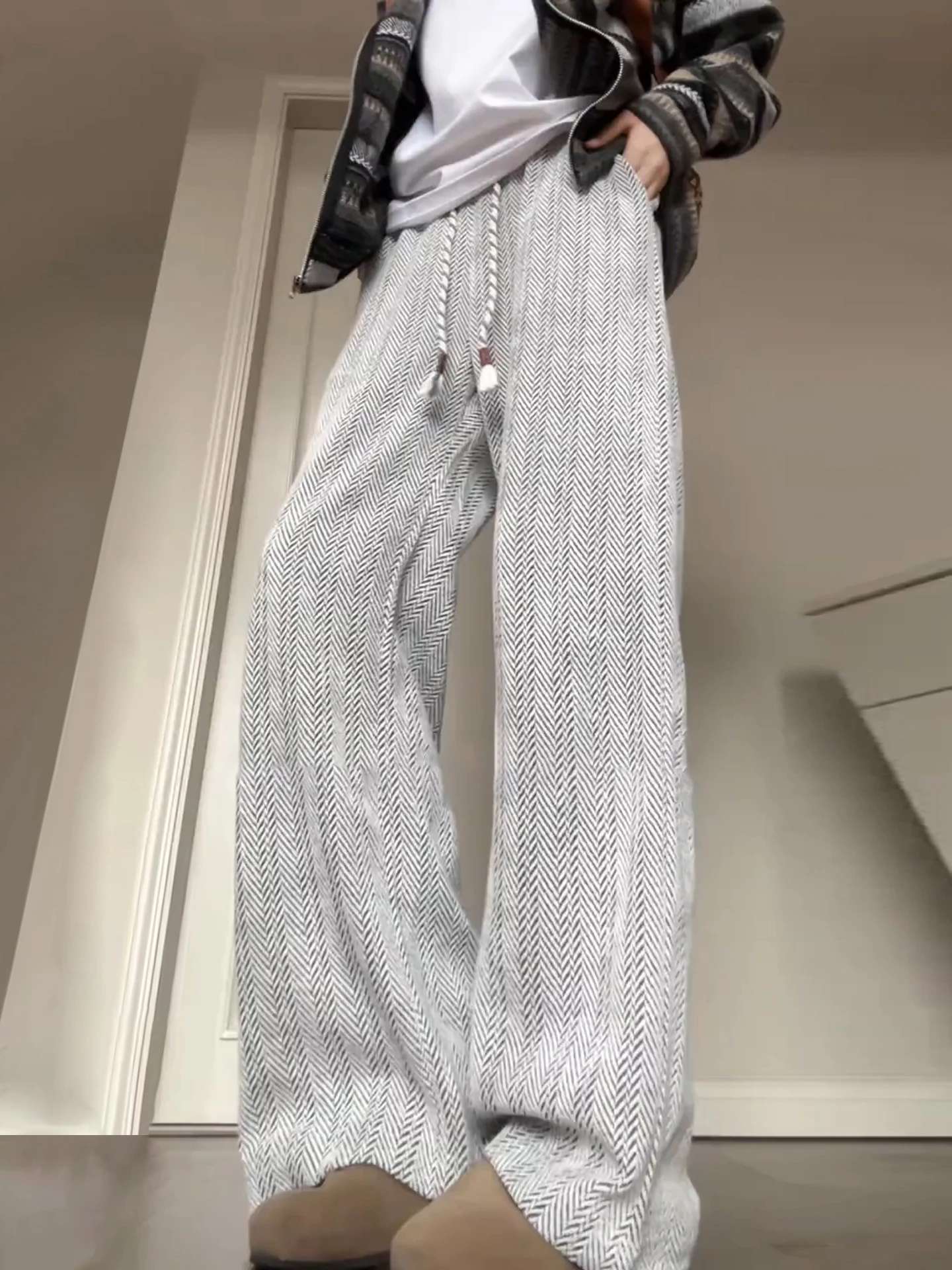 

Винтажные мужские спортивные брюки в клетку с прямыми штанинами, плотные, струящиеся, широкие, длинные, повседневные, осенние, модные