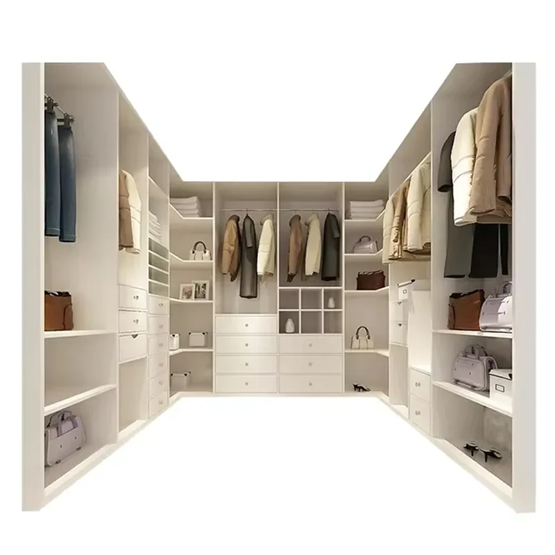 White Melamine Wardrobe with Modern Design for Bedroom Walk-In Closet Simple Storage Solution with Multiple Compartments