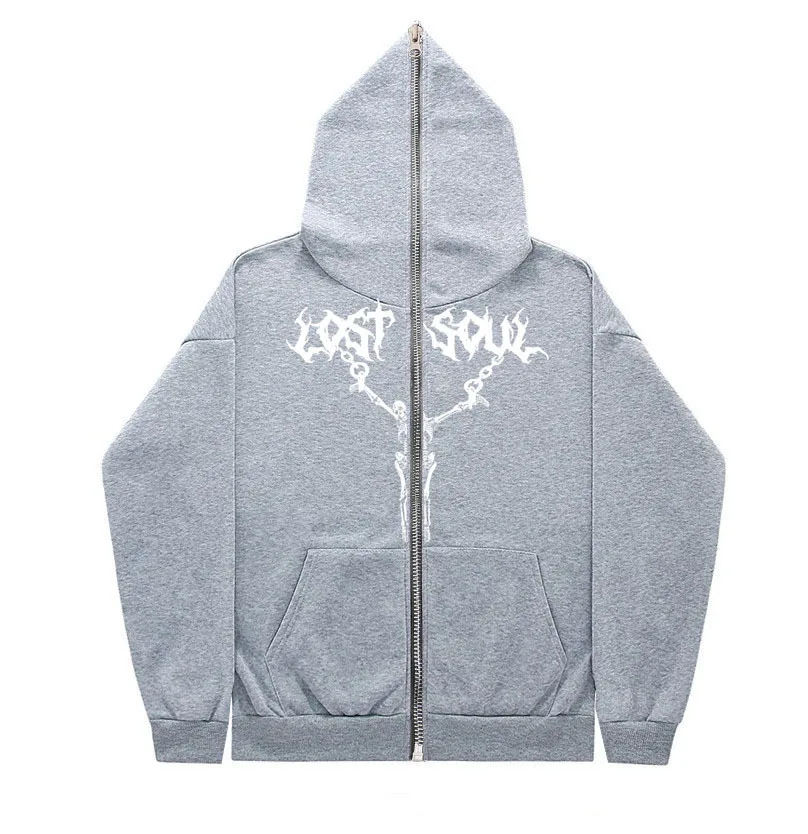 Harajuku Fashion Y2K Oversized Coat Personality Print Men's Hoodie Autumn And Winter Punk Full Zip Up Hoodie Tops Hooded clothes