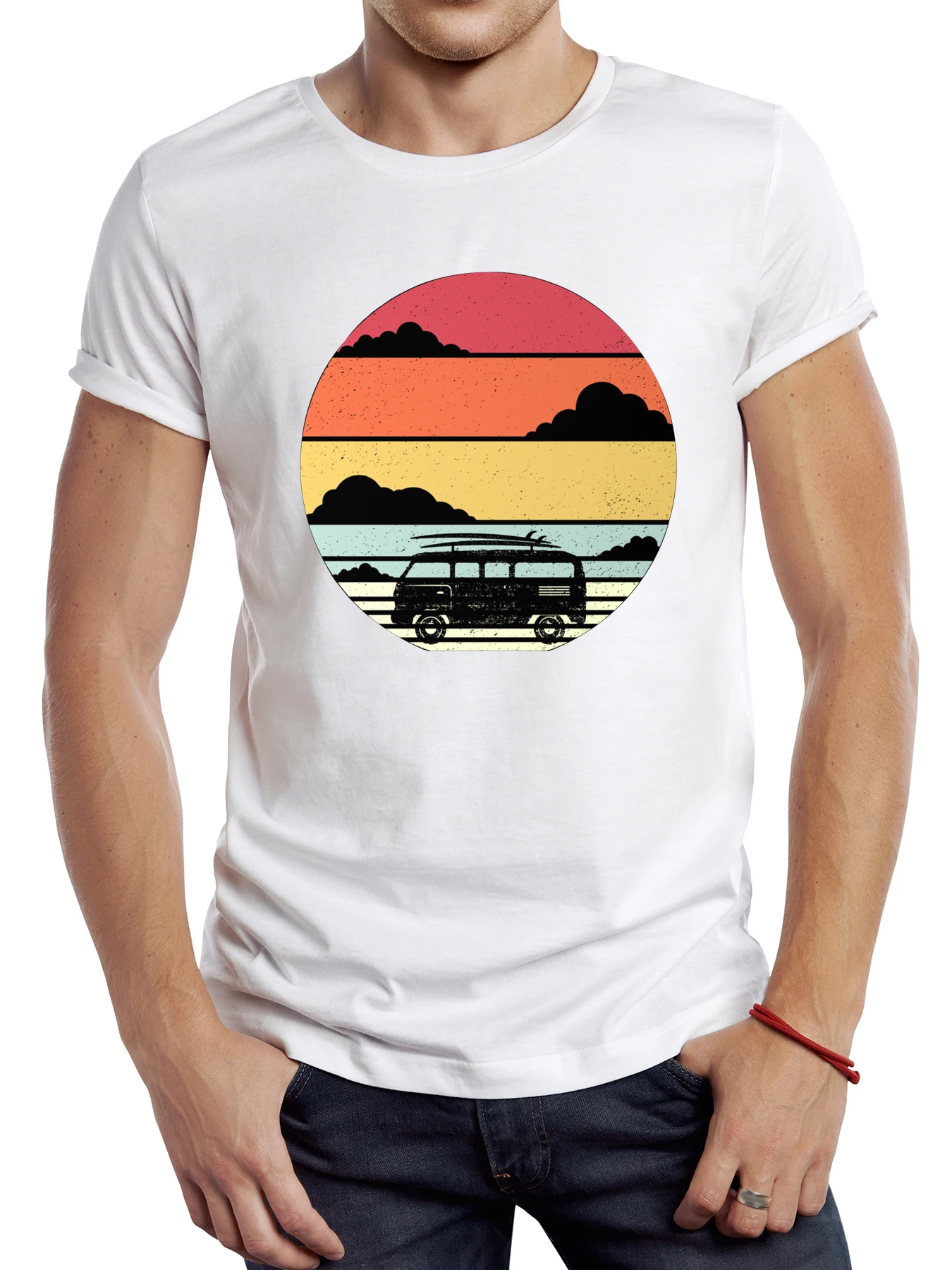 

FPACE Vintage Camper Van Men T Shirt Graphic Cloth Casual Male Surfing Bus Tops Hipster Retro Camping Bus Printed Tee